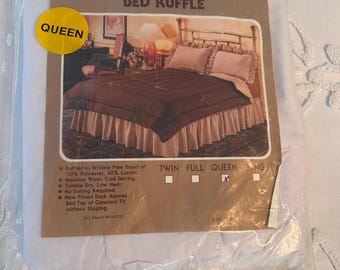 Vintage No Iron Bed Ruffle Queen Size Cotton Polyester Bedskirt with 14" Drop