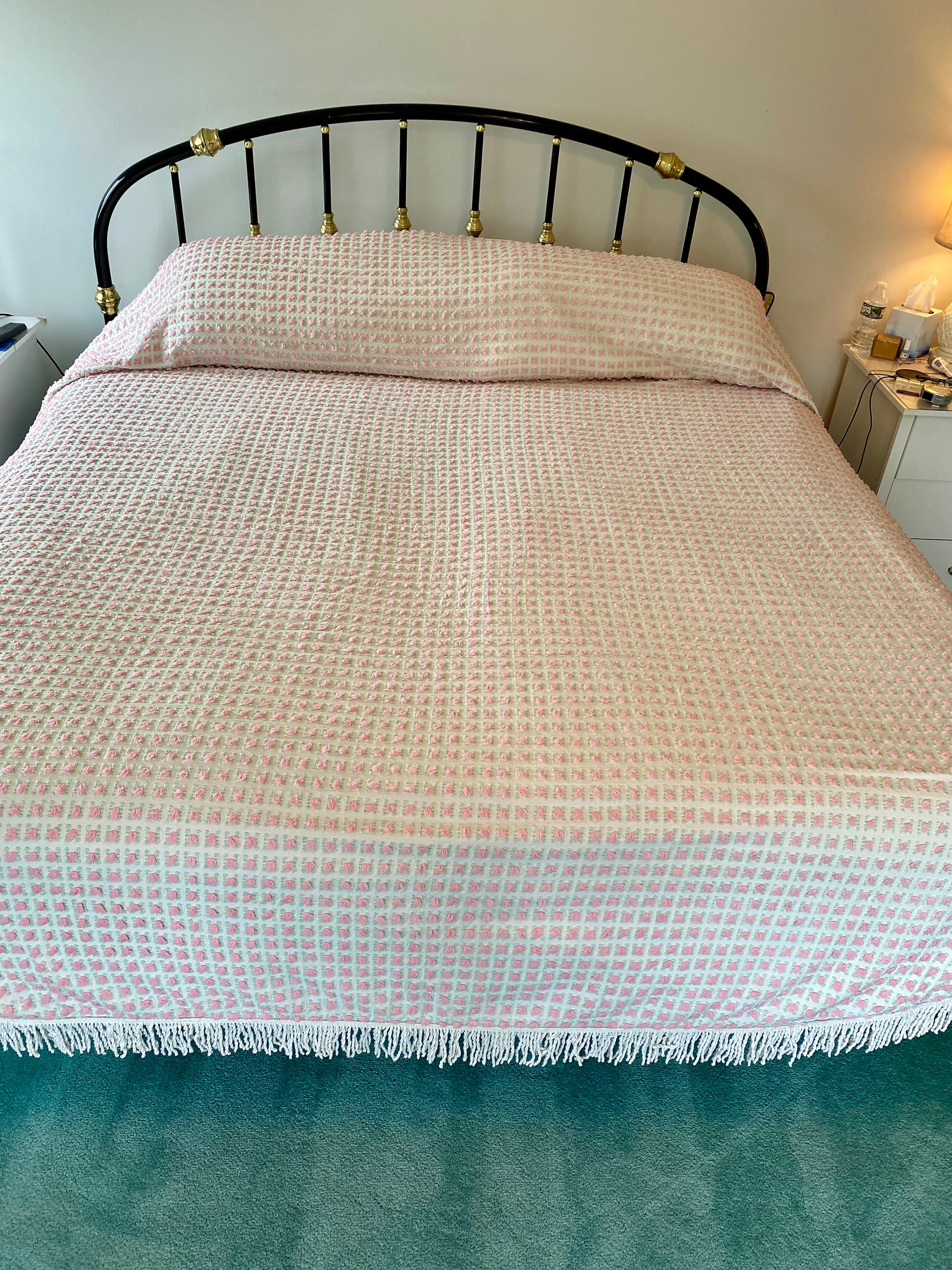 Vintage Chenille Bedspread Morgan Jones 1960 s Pink Teal Rosebud Botanicals. EUC 1 Etsy Canada
