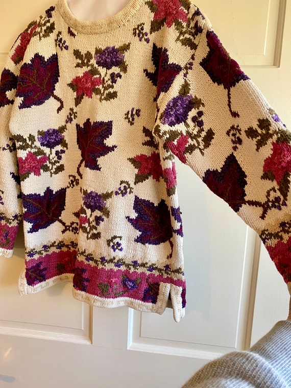 Vintage Colorful Thanksgiving Fall Leaves Sweater… - image 3