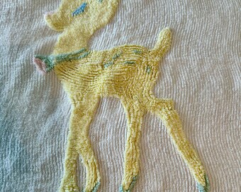Vintage Crib Baby Chenille Blanket with Yellow Fawn and Yellow Border Sleep Sack