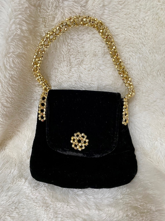 Vintage Velvet Evening Purse Clutch Bag Handbag With Beaded 