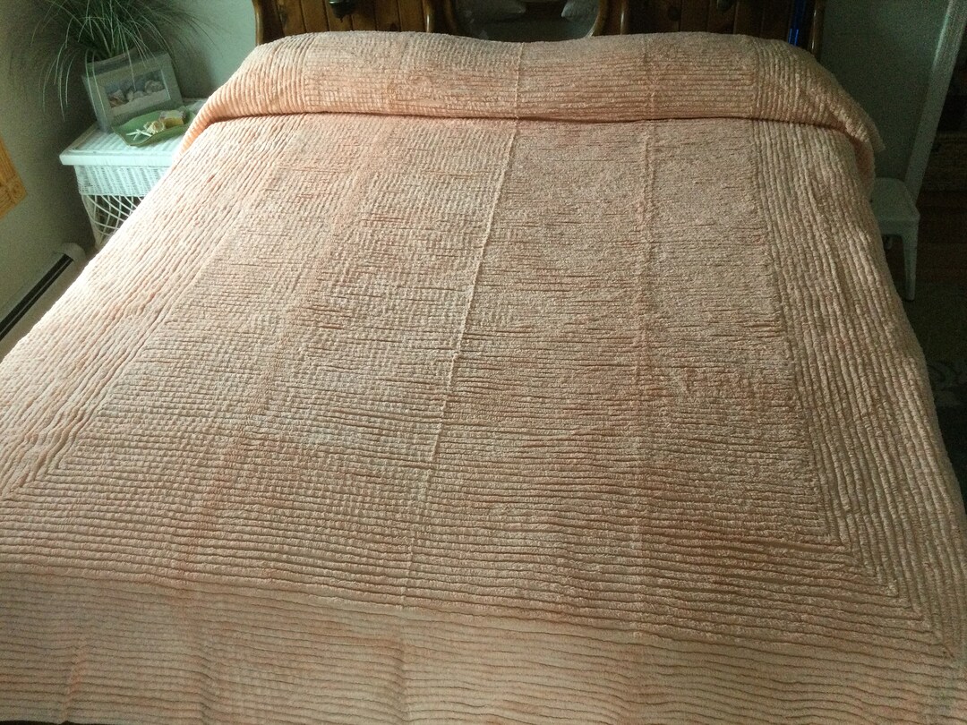 Vintage Heavy Chenille Bedspread Thick Ribbed Fluffy Solid Etsy