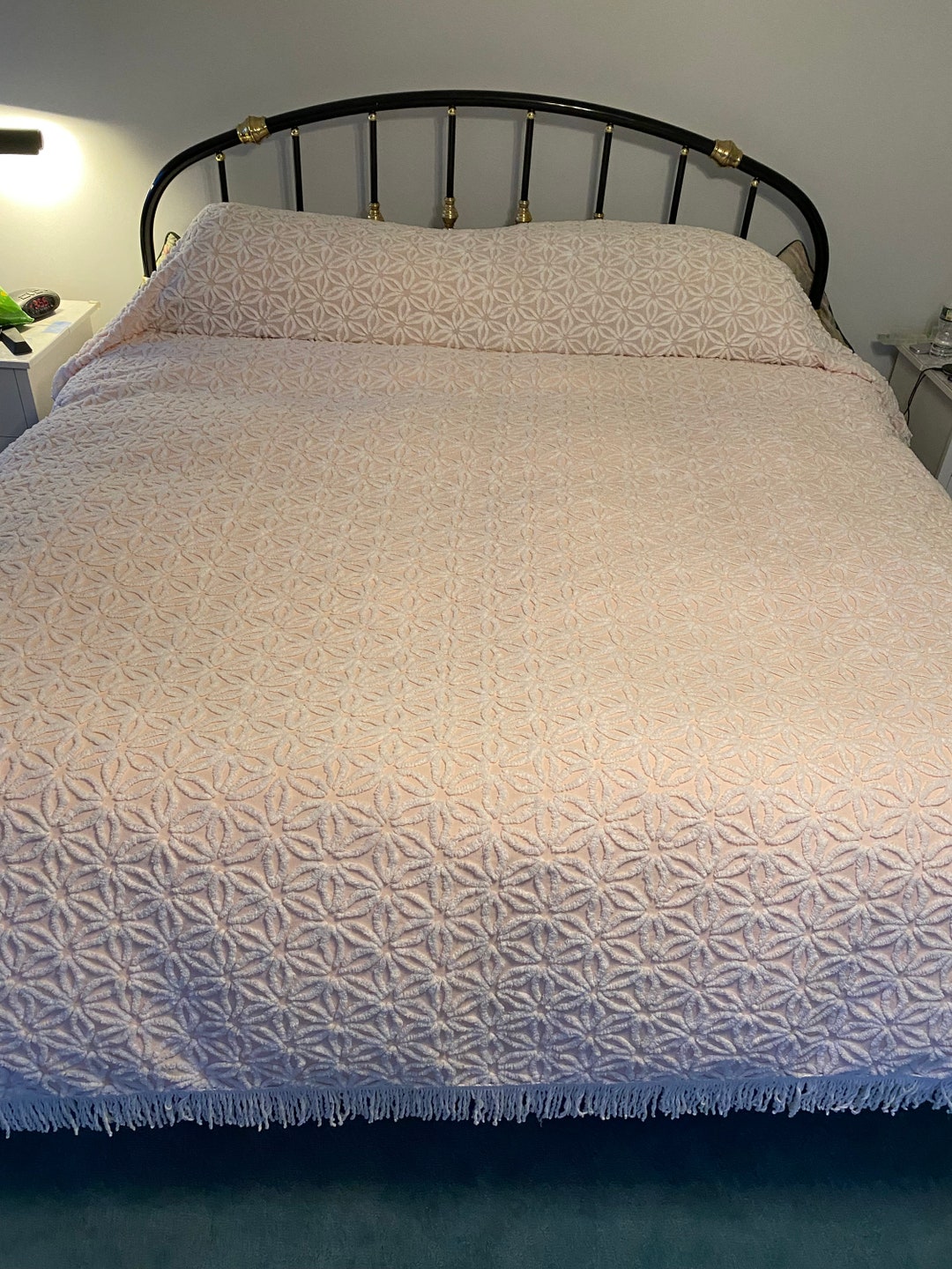 Vintage Chenille Bedspread Queen Pink Daisy Chenille Bedspread Etsy