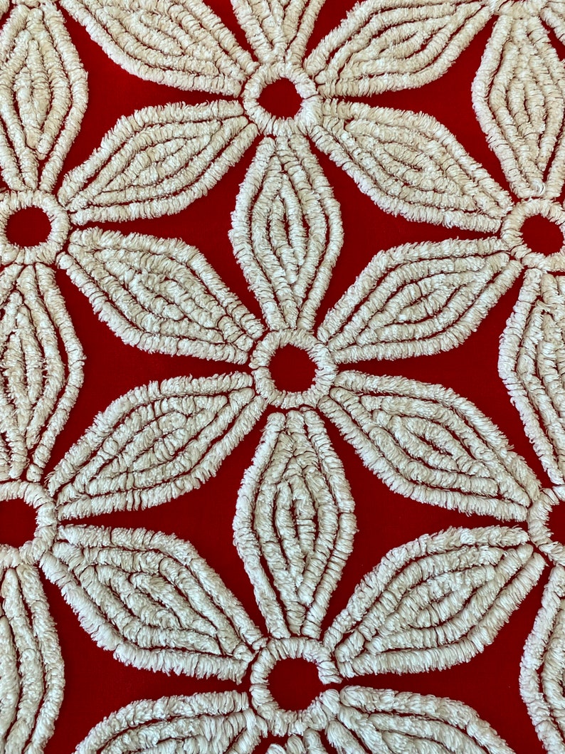 Vintage Chenille Bedspread Hofmann Large Daisy Red Chenille Bedspread