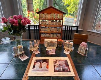 Lenox Spice Village Jars (1989) with Shelf: Vintage Condiment Caddies