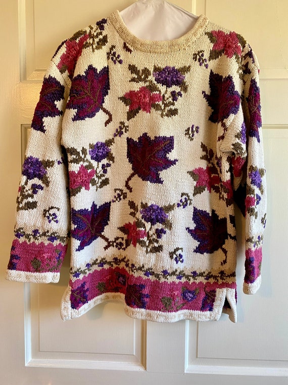 Vintage Colorful Thanksgiving Fall Leaves Sweater… - image 1