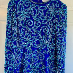 Niteline Rhinestone Top: Mediterranean Blue Teal, Size 8