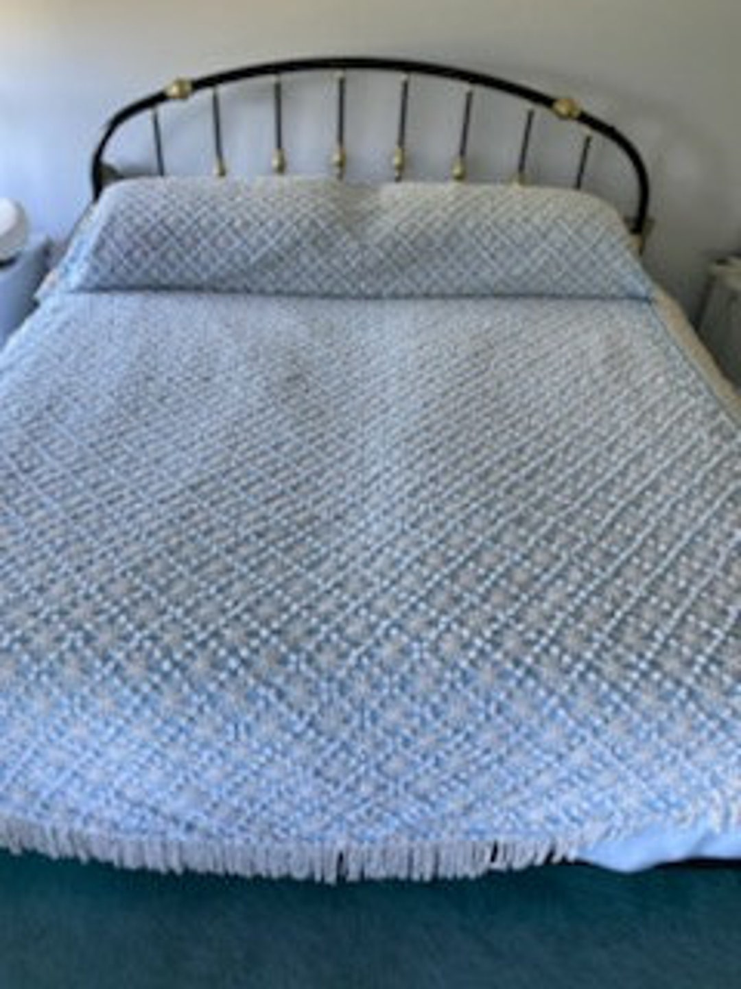 Vintage Chenille Bedspread Cabin Crafts Baby Blue Chenille Etsy