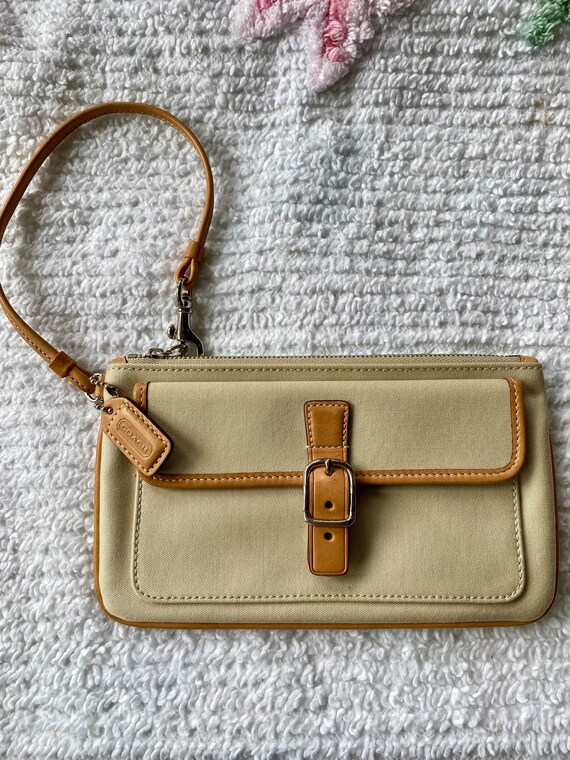 Vintage Coach Canvas and Leather Tan and Beige Pur