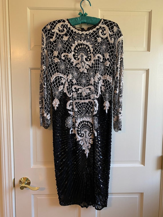 Vintage Black & White Beaded and Sequin Dress by S