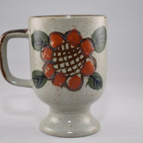 Footed Stoneware Flower Mug