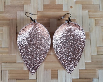 Handmade Faux Leather Leaf Earrings | Rose Gold Earrings |  Valentine's Day | Date Night | Valentine's Gift for Her | BFF Gift | Teen Gift