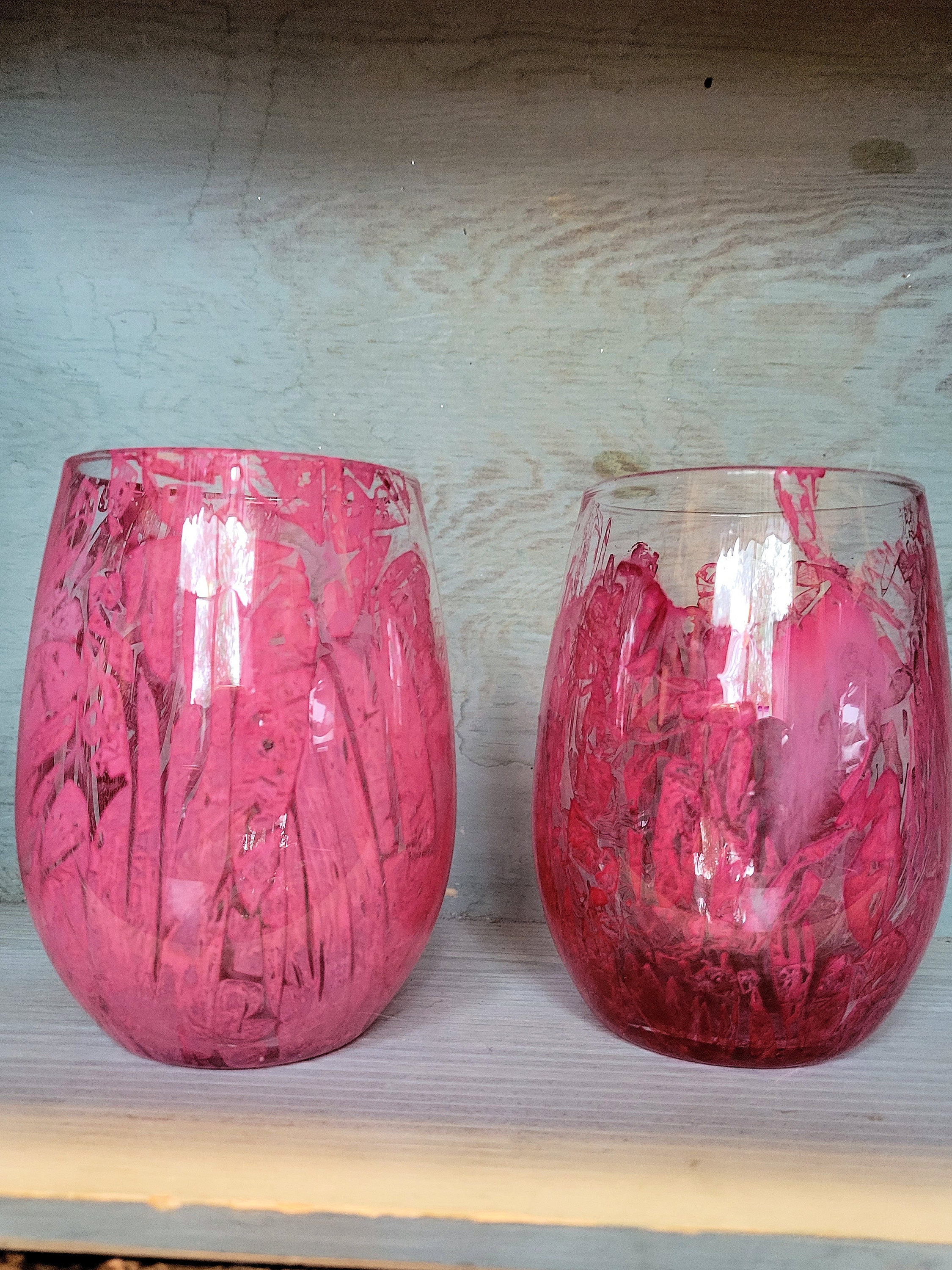 Crackle Alcohol ink Stemless Wine Glasses Set of Two Etsy