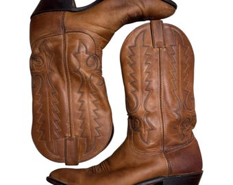Vintage Code West Black Leather Western Cowboy Boots Men display picture 1