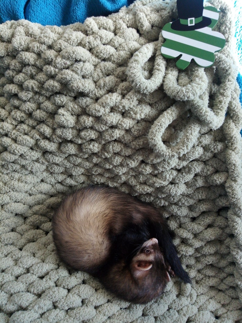 Ferret blanket hand knitted with Bernat chunky yarn Etsy