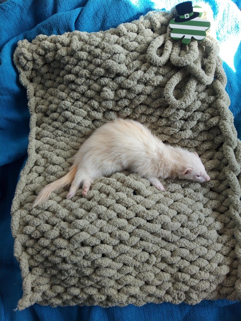 Ferret blanket hand knitted with Bernat chunky yarn Etsy