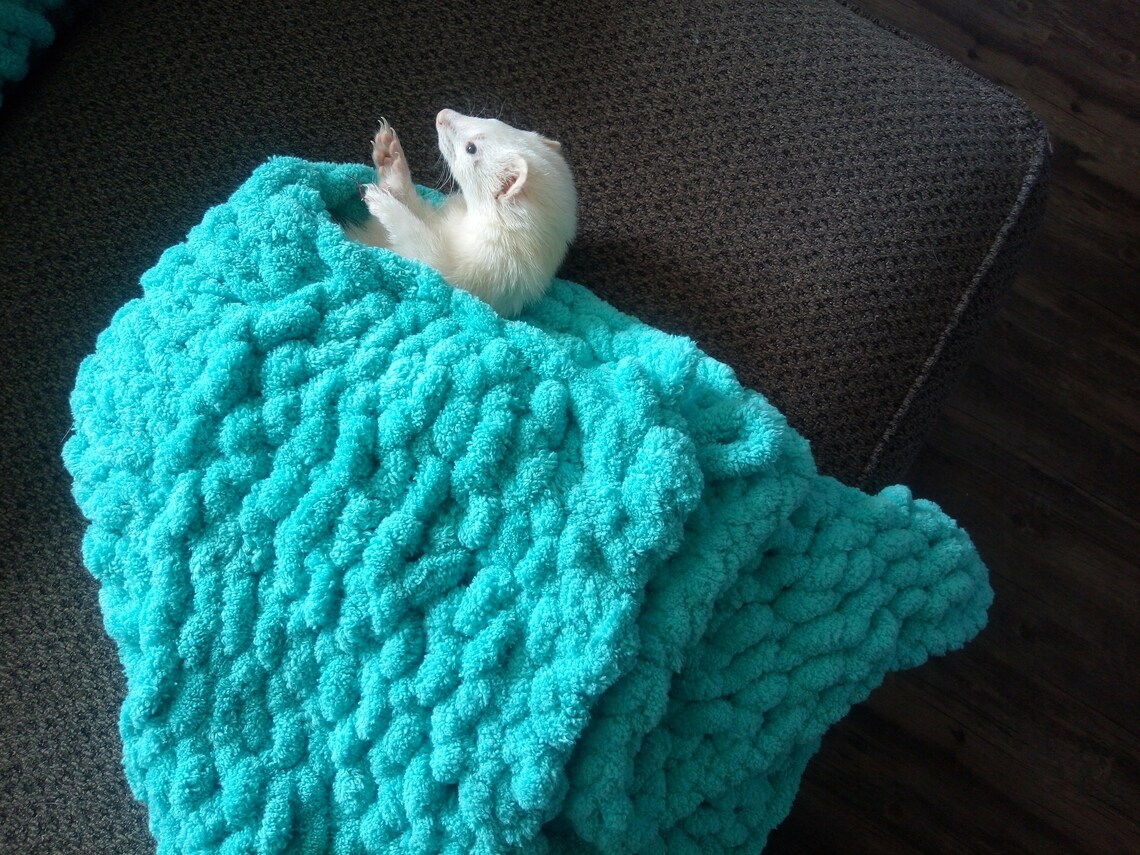 Ferret blanket hand knitted with Bernat chunky yarn Etsy
