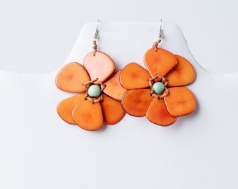 Orange Organic Tagua Necklace and Earrings Handcrafted Statement Sustainable Eco-Friendly Accessories Unique Natural Jewelry Ethical Fashion