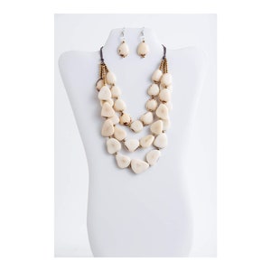 Ivory White Tagua Nut Necklace Set | Layer Statement Necklace | Chunky Beige Cream Necklace | Lightweight 14 Anniversary Gift for her