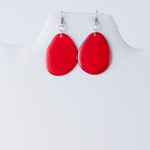 Red Drop Earrings | Tagua Nut Earrings |  Eco-friendly Sustainable Jewelry | Gift for her | Wedding | Anniversary | Lightweight
