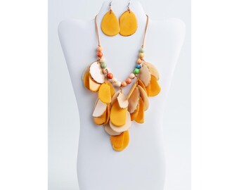 Yellow Ivory Cascading Bib Tagua | Yellow bib necklace gift for her | waterfall jewelry