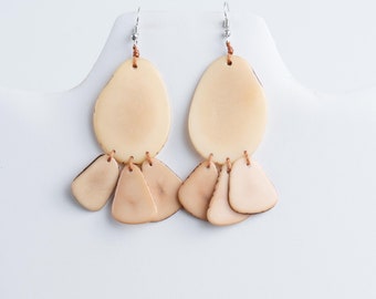 Ivory drop tagua earrings, beige lightweight gift | organic eco friendly dangle