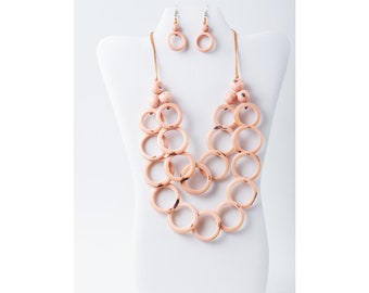 Light pink Circular Tagua Necklace Set | Lightweight chunky pink gift for her