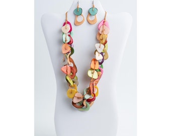 Multicolored resort tagua necklace set | multicolored summer resort jewelry | gift for her