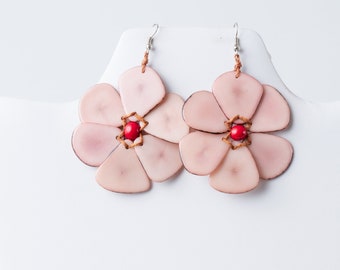 Pink Tagua Flower Earrings Lightweight Organic Pink Gift for Her Eco Friendly