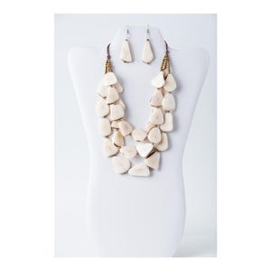 Ivory White Tagua Nut Necklace Set | Layer Statement Necklace | Chunky Beige Cream Necklace | Lightweight 14 Anniversary Gift for her