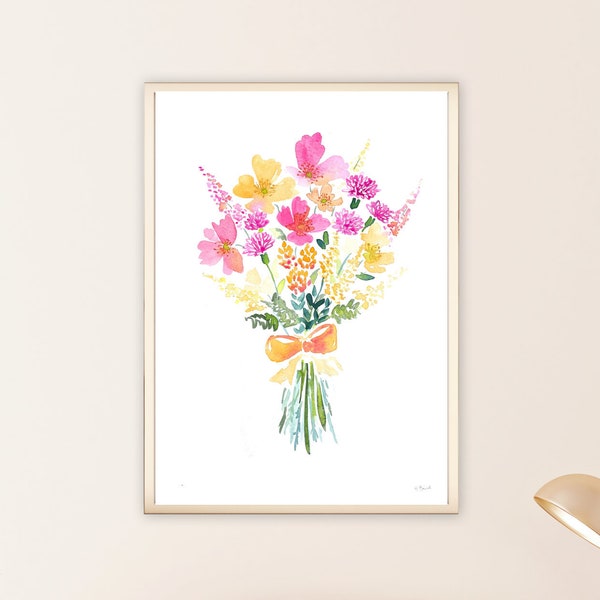Watercolor Colorful Flowers Art Print, Summer Floral Print 8x10, 11x14, A2 Digital Variation 1