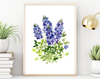 Bluebonnets, Texas Wildflowers, 8x10, 11x14, A2 Printable Wall Art for bedroom, office, children’s room or kitchen