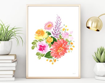 Colorful Watercolor Flowers Printable Wall Art, 11x14, 8x10, A2 for nursery, office or living room