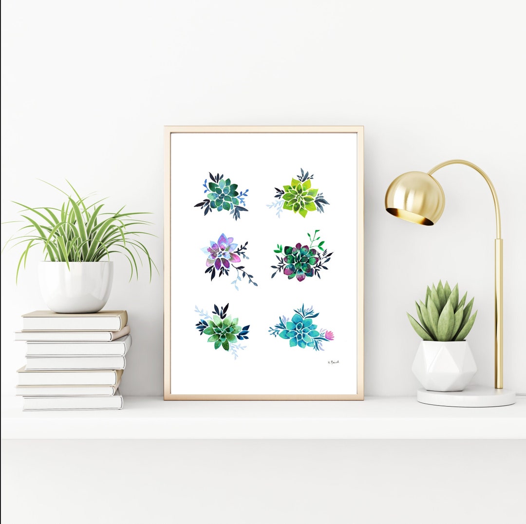 Downloadable Succulent Art Print, Watercolor Collection of Cactus ...