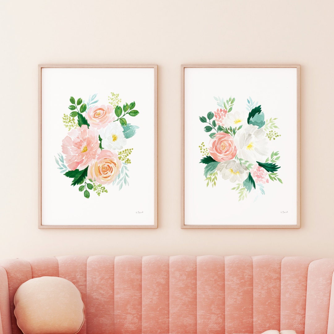Set of 2 Watercolor Peonies Printable Wall Art | Pink Floral Prints ...