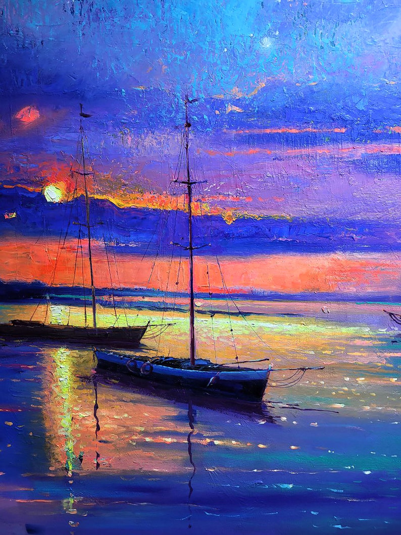 Large Seascape Painting Sailboat Original Art Boats Painting Miami