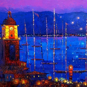 Italy Seascape Painting: Large Sailboat Oil Painting, Impasto Artwork