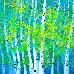 Birch Tree Painting Large Original Art Alaska Painting Landscape Painting Impasto Artwork by LemArtStore