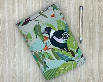 Magpies refillable A5 fabric notebook cover with bonus book and pen.
