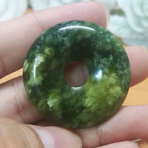 Pendant Necklace, Serpentine Pi Stone Necklace, Donut Pendant, gift for her, gift for him, Stone Donut, Jade Pendant, Healing Stone, S34