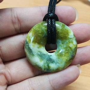 Pendant Necklace, Serpentine Pi Stone Necklace, Donut Pendant, gift for her, gift for him, Stone Donut, Jade Pendant, Healing Stone, S19