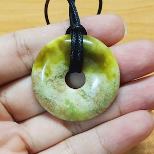 Pendant Necklace, Serpentine Pi Stone Necklace, Donut Pendant, gift for her, gift for him, Stone Donut, Jade Pendant, Healing Stone, J4