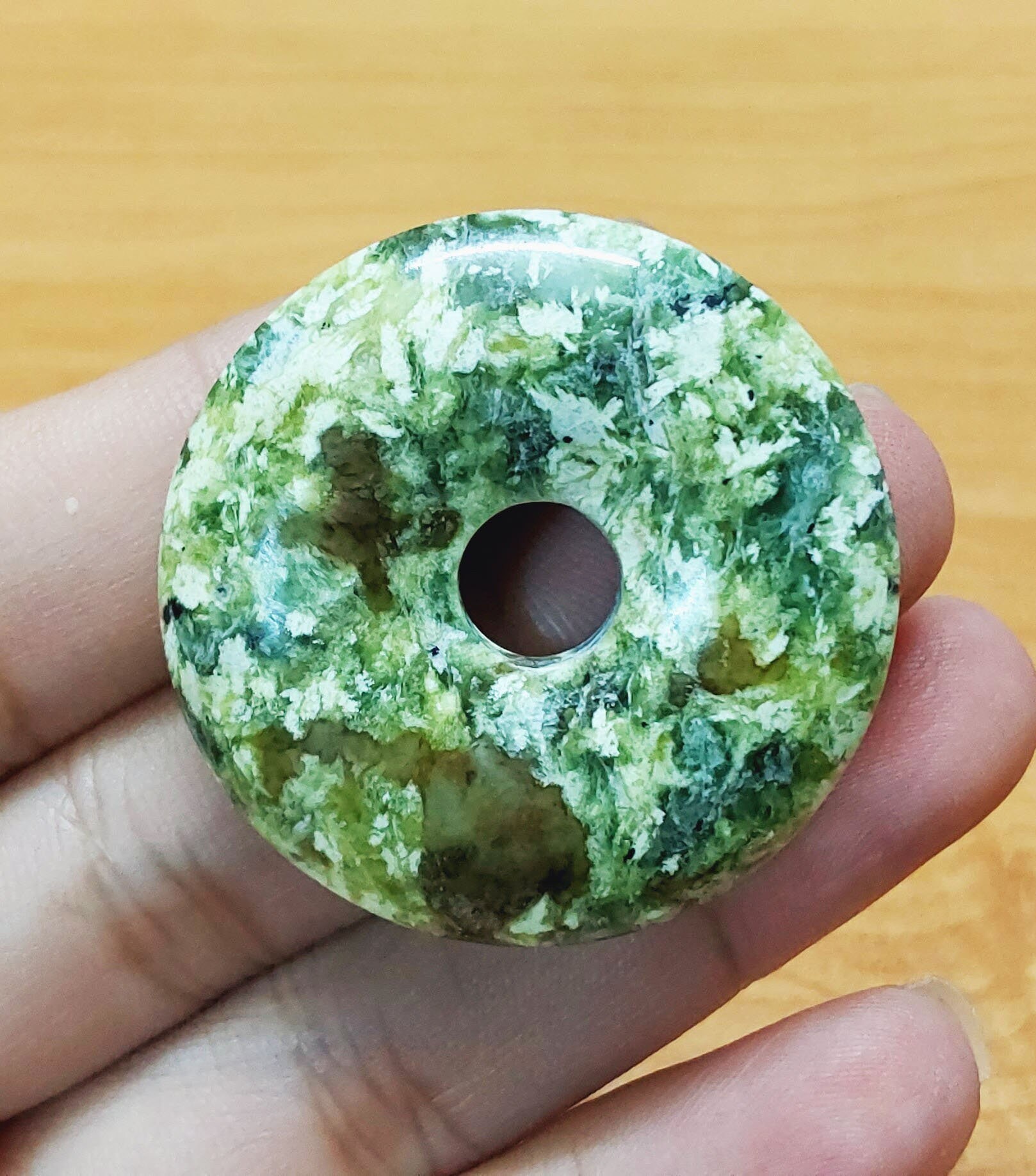 Pendant Necklace, Serpentine Pi Stone Necklace, Donut