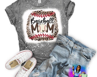 Baseball mom with Leopard Print Bleached Sublimation Shirt