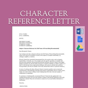 Plantilla de carta de recomendación de carácter / Recomendación de trabajo profesional para empleados / Plantilla de recomendación profesional para nuevo puesto / Word editable