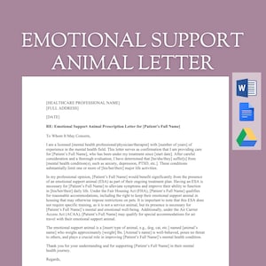 Emotionale Unterstützung Tierbrief Rezept | ESA Gehäuse Accomodation | ESA Flugrechte | Tier Beschreibung | Bearbeitbare Word-Vorlage