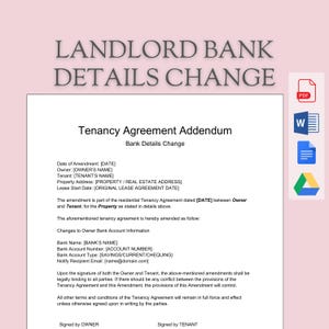 Landlord Bank Details Change - Tenancy Agreement Addendum | Residential Lease | Editable Template | Contract Amendment | Instant Download
