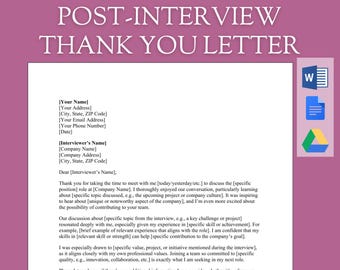 Sjabloon bedankbrief na interview | Maak professionele indruk op werkgever, follow-up van loopbaansucces | Bewerkbaar woord, direct downloaden