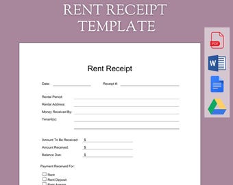 Landlord Rent Receipt | Tenant Receipt | Rent Payment Receipt | Landlord Letter to Tenant | Residential Lease | Editable Template | PDF Form