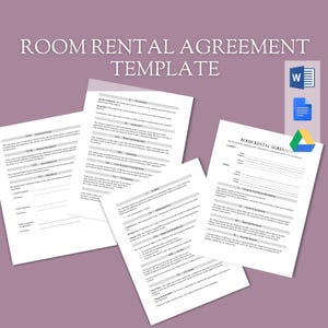 Könnte beinhalten: Eine druckbare Vorlage für einen Mietvertrag für ein Zimmer im Word-Dokument, Google Docs und Google Drive-Format. Die Vorlage enthält Abschnitte für die Beschreibung der Immobilie, die Miete und Zahlung sowie die Beendigung.